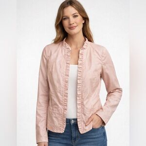 CHICOS blush pink open ruffle collar jacket 8